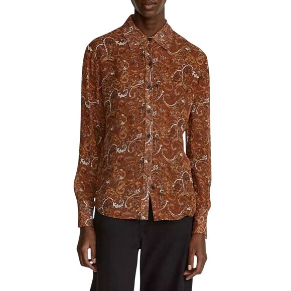 RAG & BONE Antonia Paisley Button Up Long Sleeve Blouse Shirt Brown - Picture 3 of 10